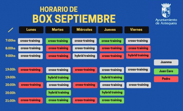 Horario actividades Septiembre Box y Hibryd training
