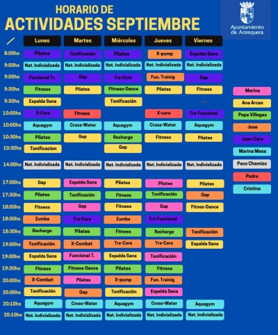 Horario actividades Septiembre